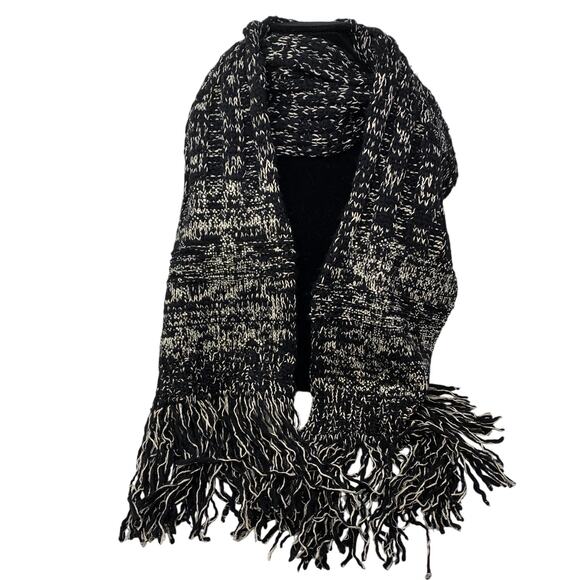 Chanel Scarf Rhinestone Details Wool Cashmere Silk Black White Silver CC Logo - Picture 1 of 6